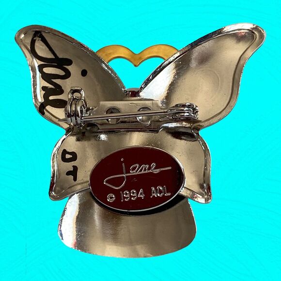 Jane Vtg AOL Angel of Love Pin Brooch Pearl Head Silver Over Brass Signed 1994 - Picture 3 of 10